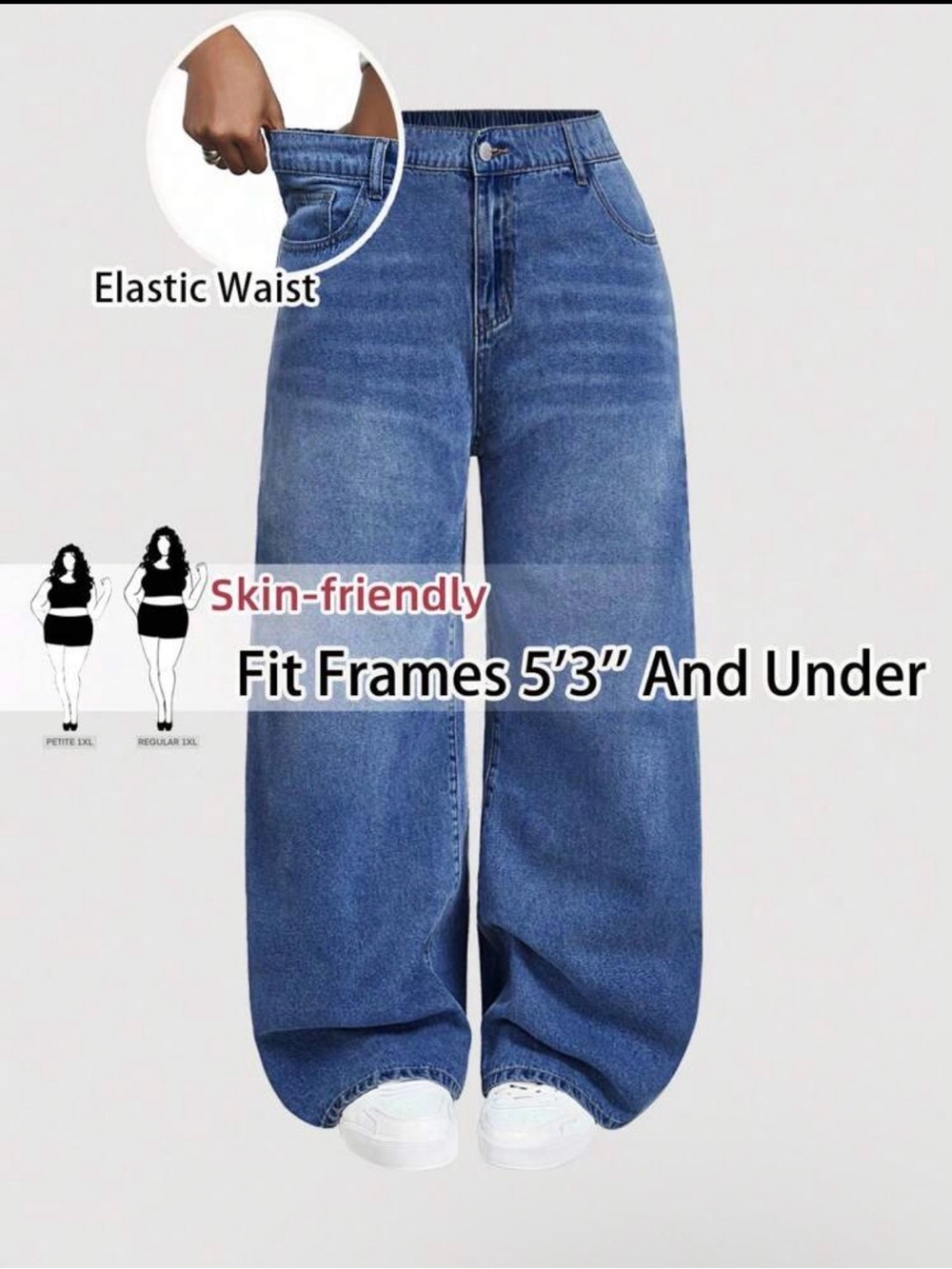Elastic Waist Wide-Leg Jeans - Blue